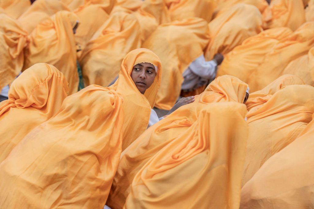 A member of an Orthodox choir looks on during the celebrations of the Ethiopian Orthodox holiday of Meskel in Addis Ababa, on September 26, 2024.