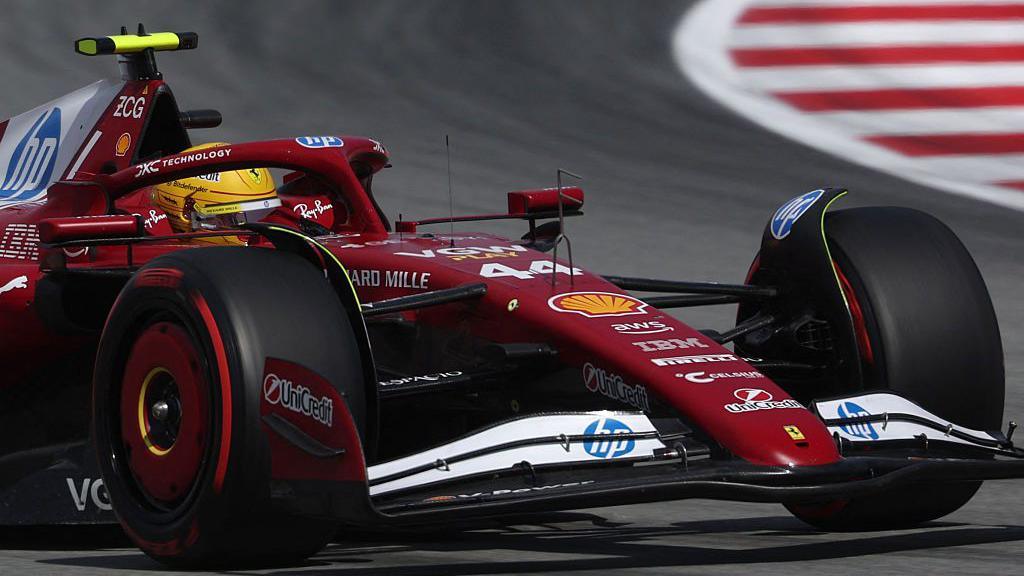 Lewis Hamilton drives the Ferrari during qualifying in Barcelona