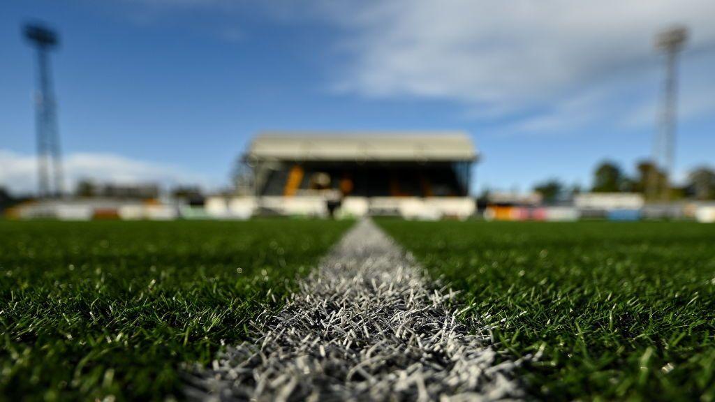 A close-up shot of a plastic football pitch used by Derry City in the League of Ireland.