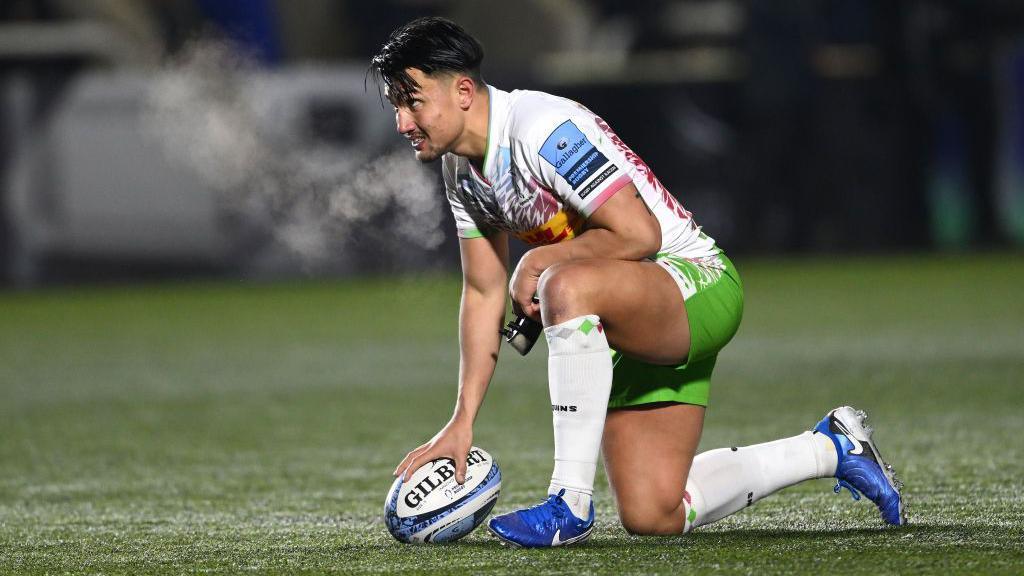 Marcus Smith lines up a kick against Newcastle