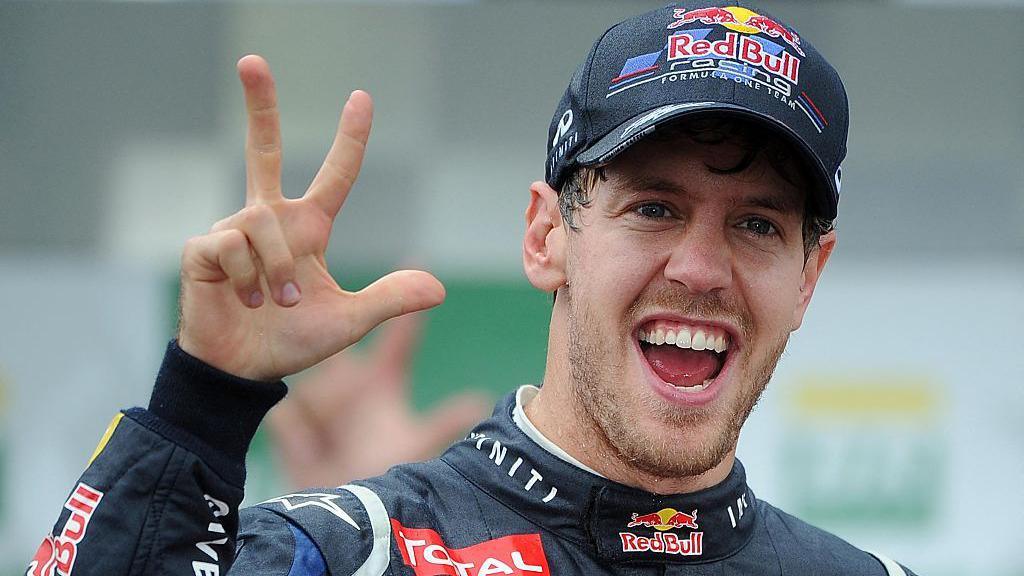 Sebastian Vettel celebrating his third title