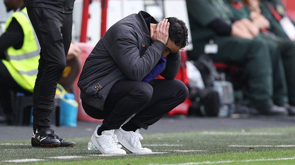 Manchester United manager Ruben Amorim during the 3-1 defeat at Brentford
