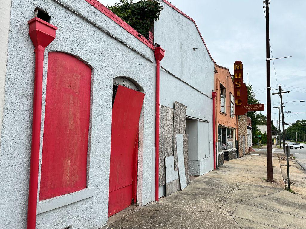  A row of deserted buildings on Tuskegee's South Main Street 