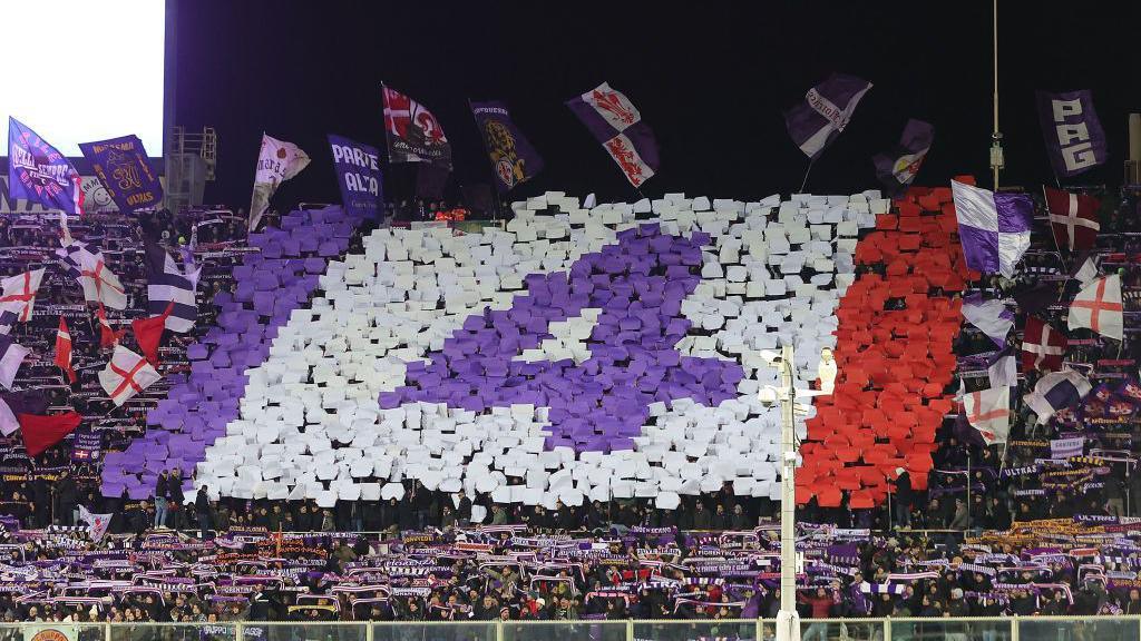 Fiorentina fans produced a tribute for Edoardo Bove during the Coppa Italia match against Empoli