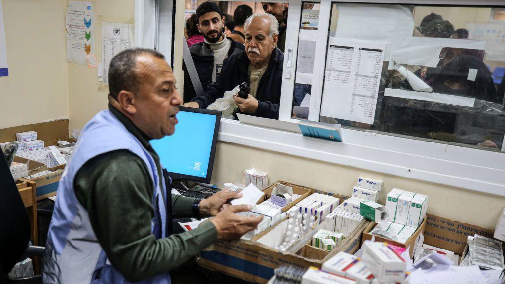 A UNRWA employee is providing a Polio vaccine in a clinic in Deir al-Balah, central Gaza Strip, on January 21, 2024