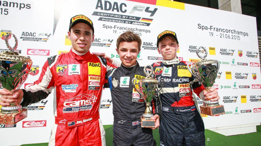 Lando Norris connected  the podium aft  winning a Formula 4 contention    astatine  Spa successful  Belgium successful  2015