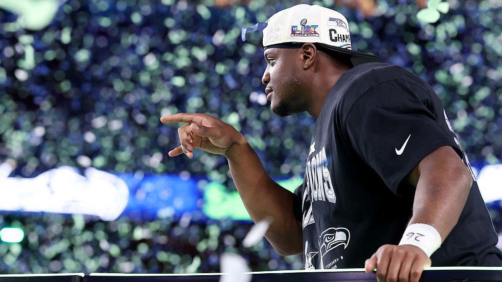 Kenneth Walker celebrating the Super Bowl win