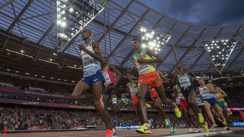 Mo Farah in action in the 5,000m at the World Athletics Championships in 2017