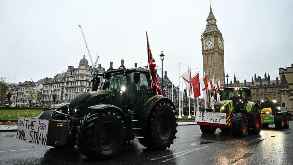 Tractors are seen driving past Big Ben in London during a protest over the proposed farm inheritance tax. 