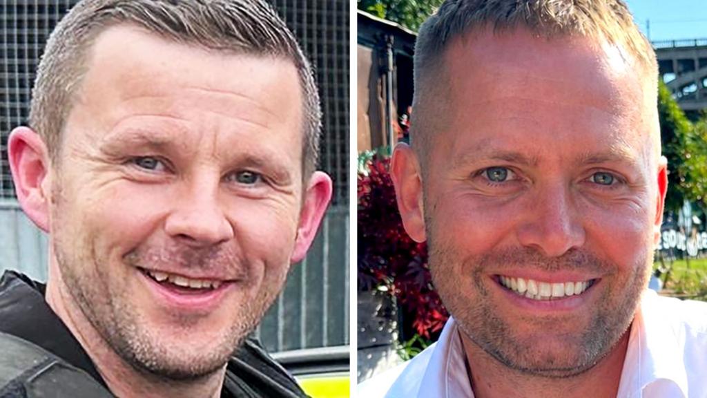 Composite image of two police officers killed in A66 car crash on Saturday, PC Tom Clough, 38, and PC Matthew Blades, 37