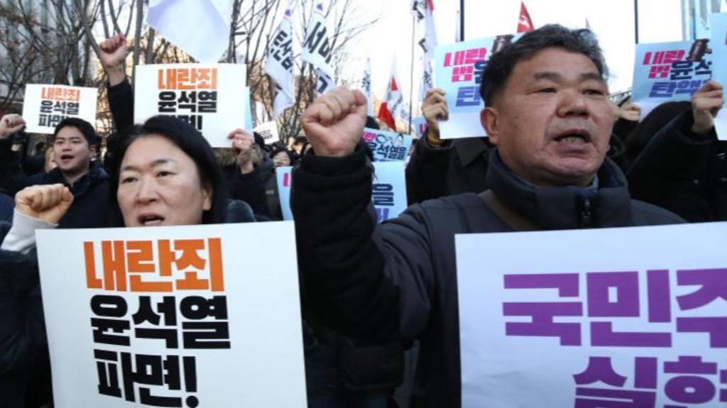 Protesters demonstrate against the country's president on December 04, 2024 in Seoul, South Korea. 