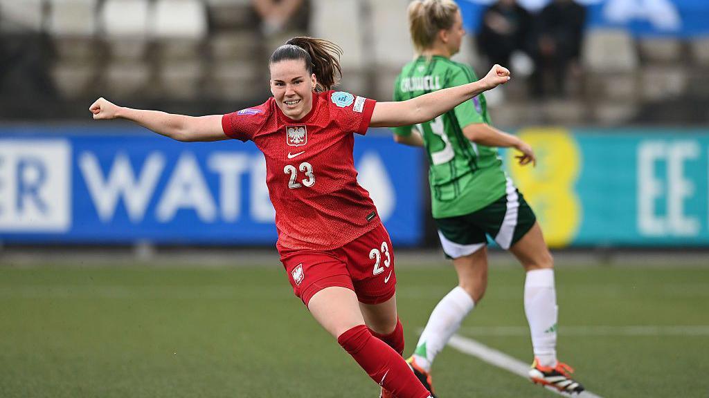 Adriana Achcinska celebrates scoring