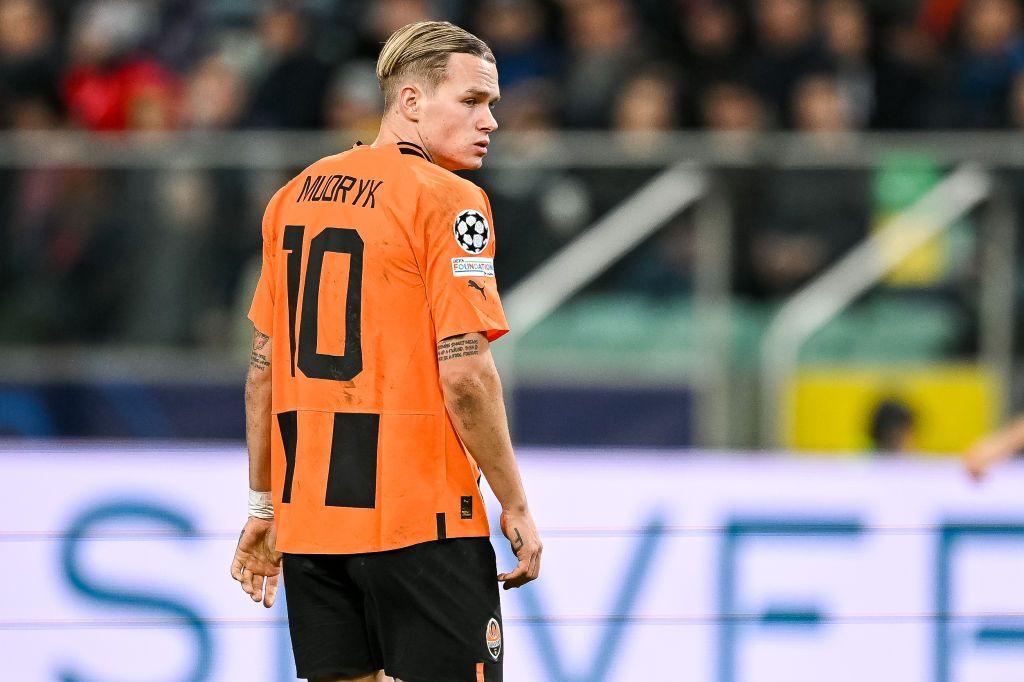 Mykhailo Mudryk looks on while playing for Shaktar in the Uefa Champions League