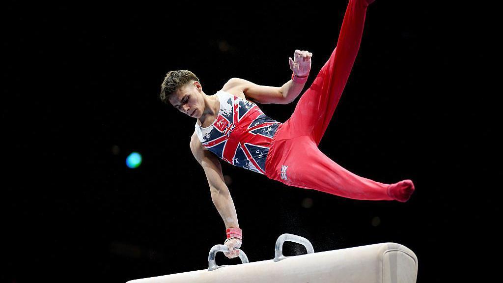 Jonas Rushworth on the pommel horse.