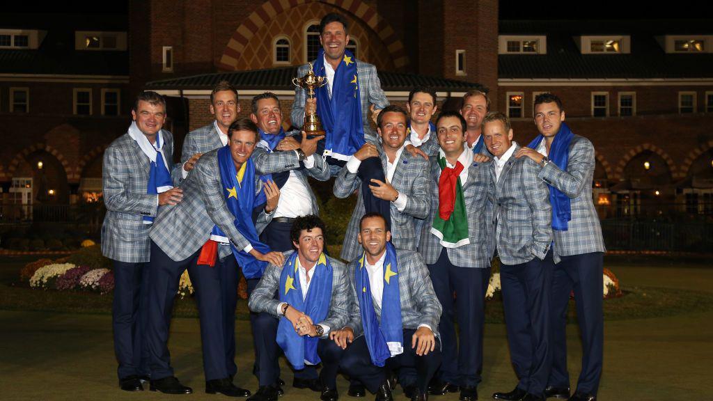 Team Europe celebrate winning the 2012 Ryder Cup