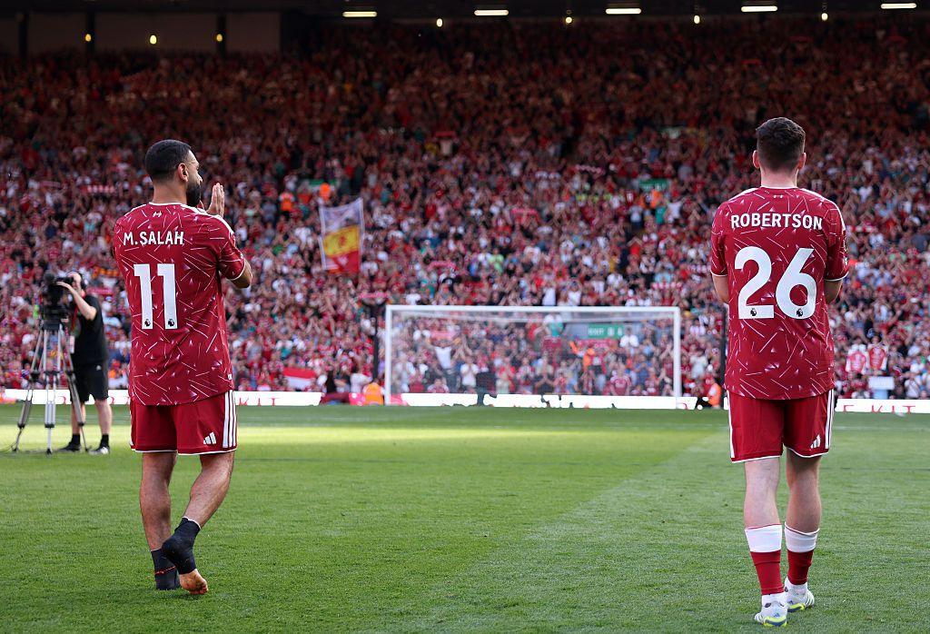 Mohamed Salah and Andy Robertson