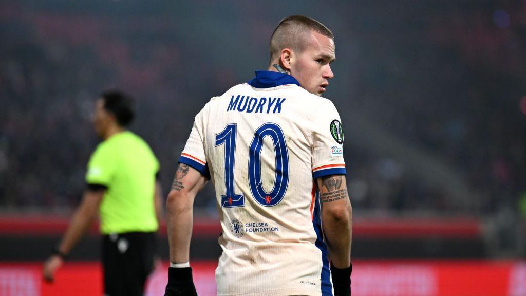 Mykhailo Mudryk of Chelsea during the Conference League league phase match between Heidenheim and Chelsea on 28 November 2024