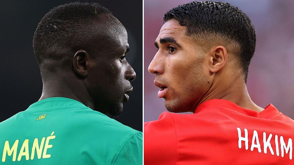 Sadio Mane of Senegal (L) and Achraf Hakimi of Morocco.