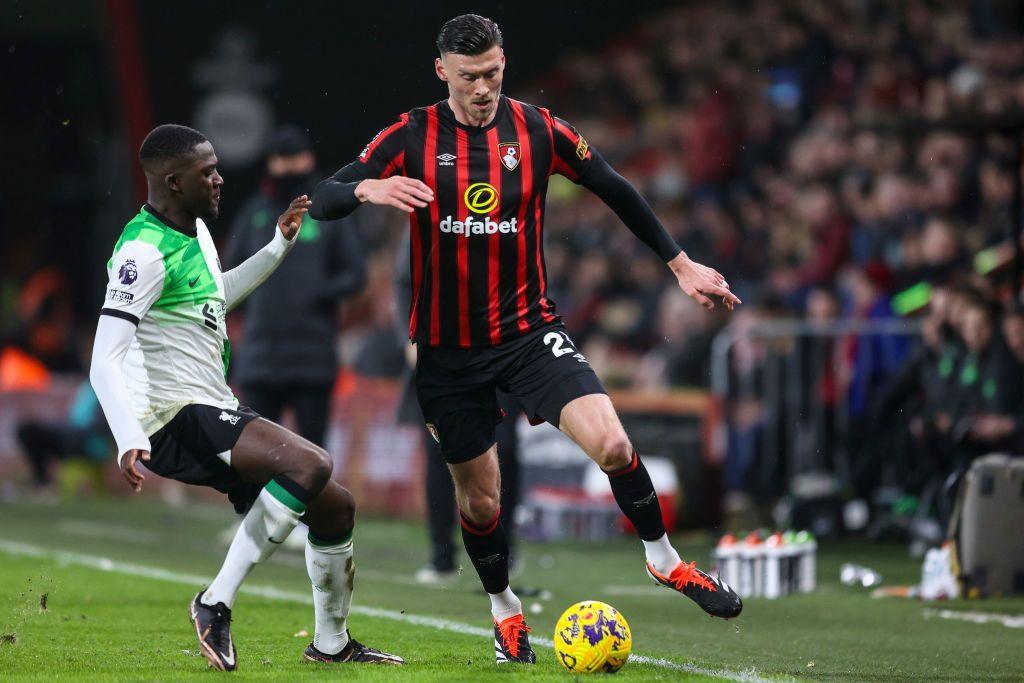 Wales and Bournemouth striker Kieffer Moore in action