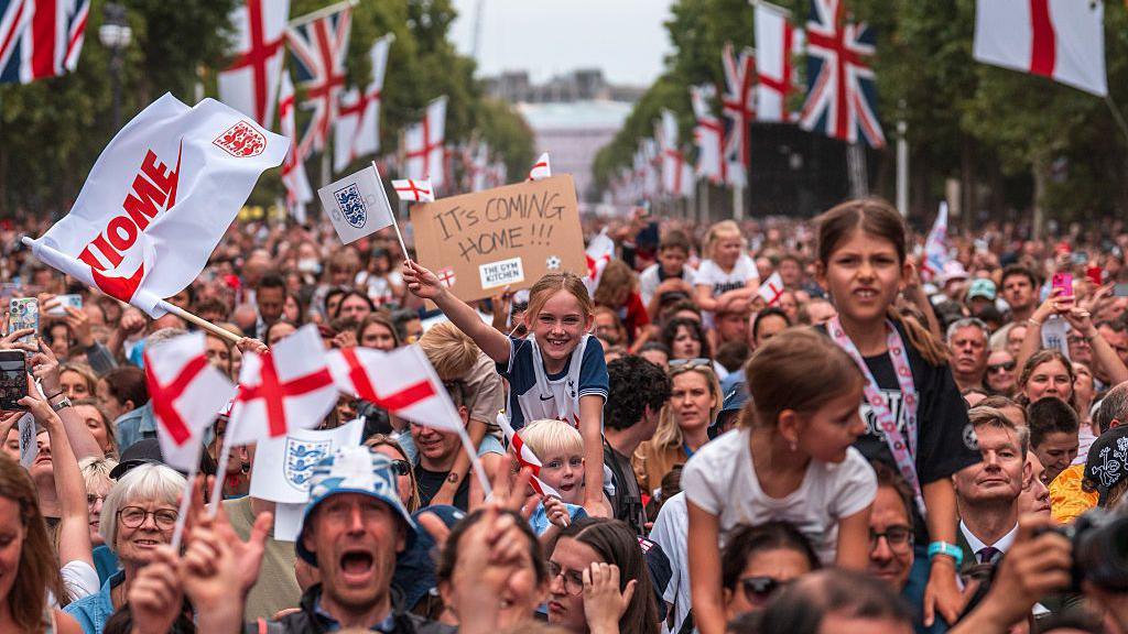 Fans gathered on The Mall for England's Euro 2025 parade