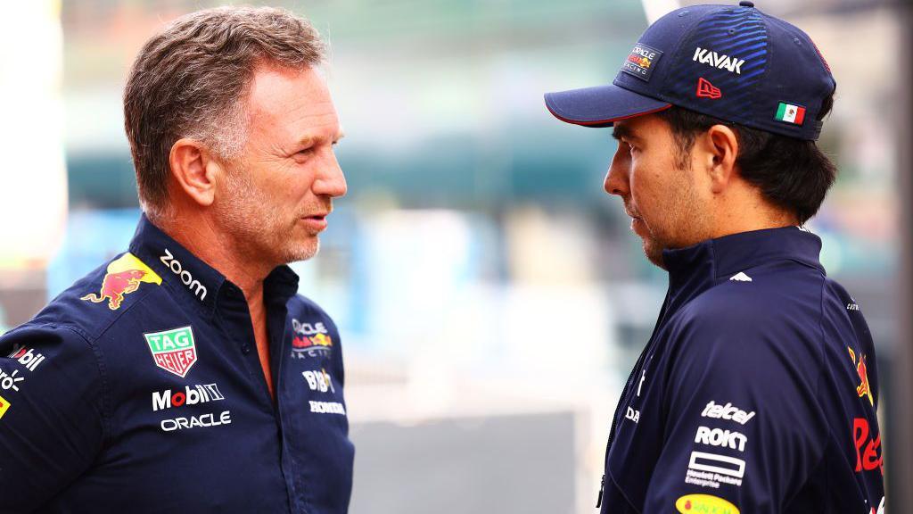 Christian Horner and Sergio Perez at the Dutch grand prix in 2023.