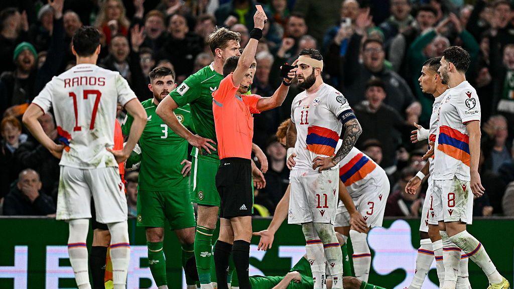 Tigran Barseghyan shown red card