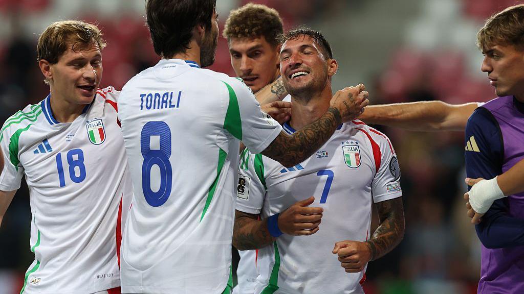Italy celebrate a goal