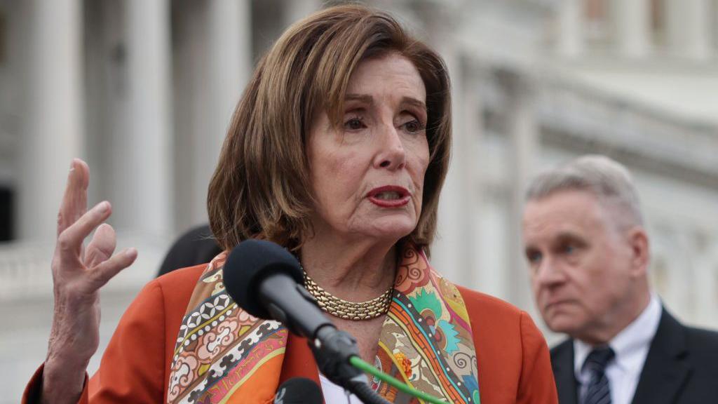 Former House Speaker Nancy Pelosi speaks during a news conference outside the US Capitol in November