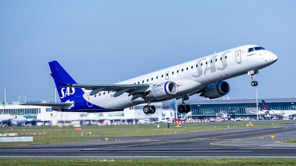 A Scandinavian Airlines System, SAS plane.
