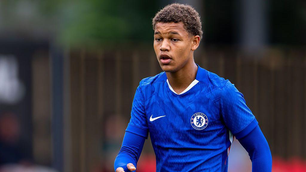 Mahdi Nicoll-Jazuli, wearing Chelsea's blue home kit during a match