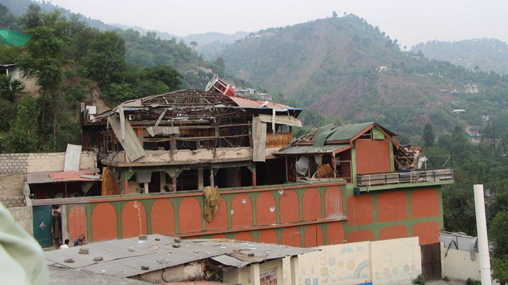 The damaged Bilal Mosque in Pakistan administrated Kashmir