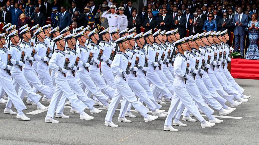 An image of China's armed forces parading during celebrations for the 64th anniversary of Ivory Coast's independence in the resort town Grand-Bassam, Ivory Coast - Wednesday 7 August 2024