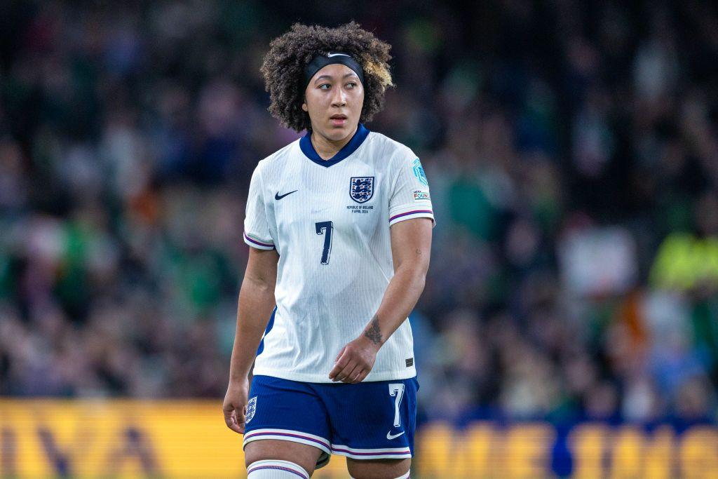 Lauren James playing for England in April 