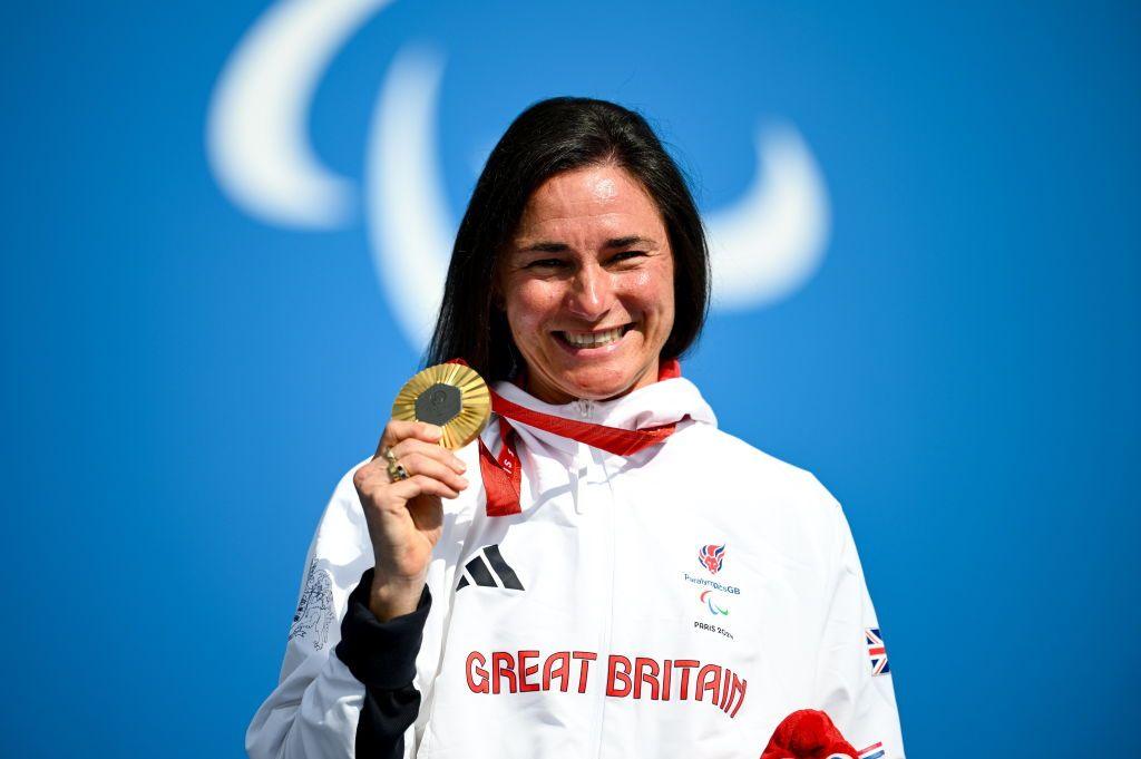 Dame Sarah Storey with her 18th gold medal at the Paralympics in Paris