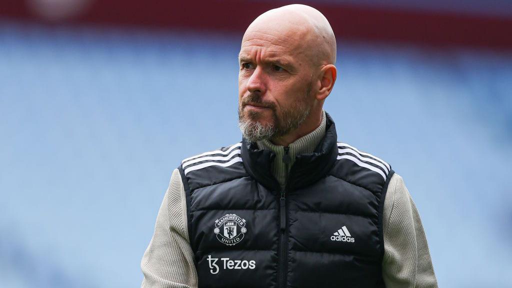 Erik ten Hag, manager of Manchester United, looks on during the Premier League match between Aston Villa FC and Manchester United FC at Villa Park