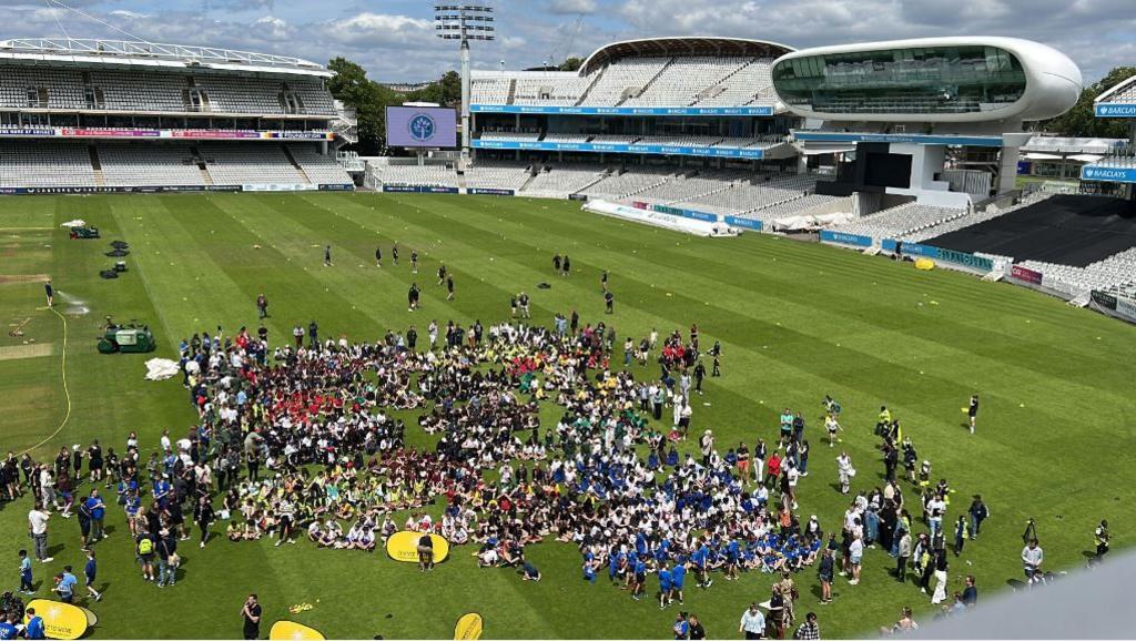 Children gathered at Lord's Cricket Ground.