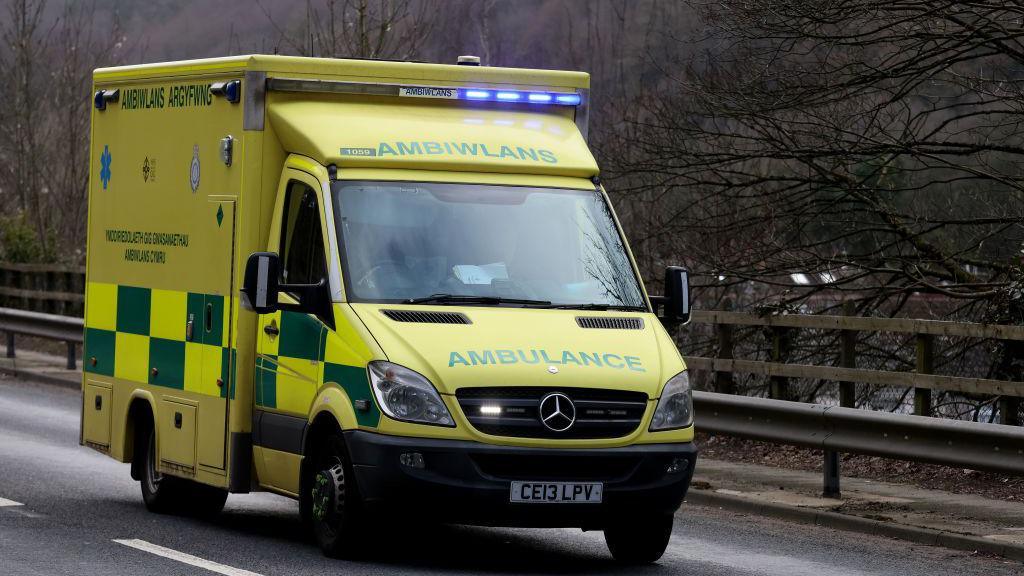 A view of staff from the Welsh Ambulance Service Trust answering an emergency call on March 18, 2023 in Abercarn, Wales