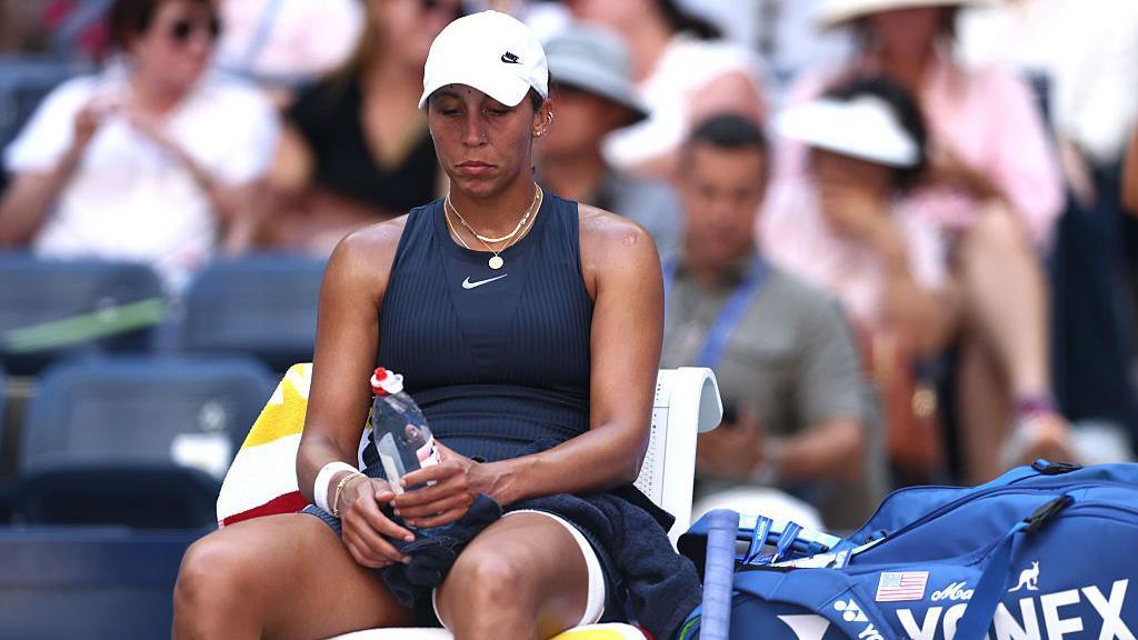 Madison Keys looks dejected during her US Open first round defeat to Renata Zarazua.