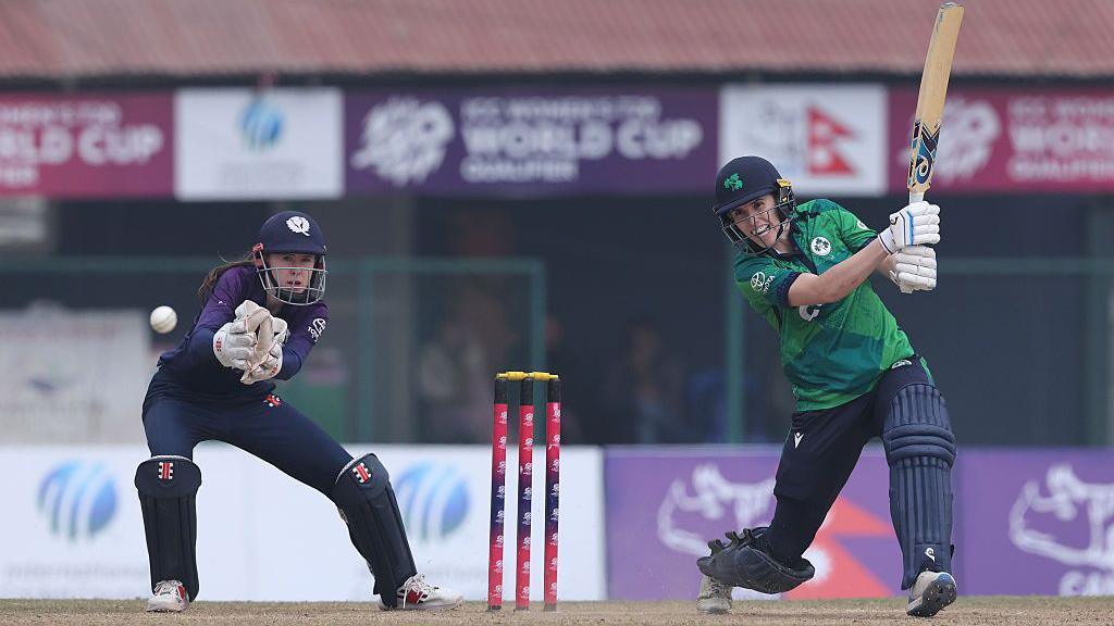 Scotland and Ireland playing each other at the ICC Women's T20 World Cup 2026 Qualifier Super Six match.