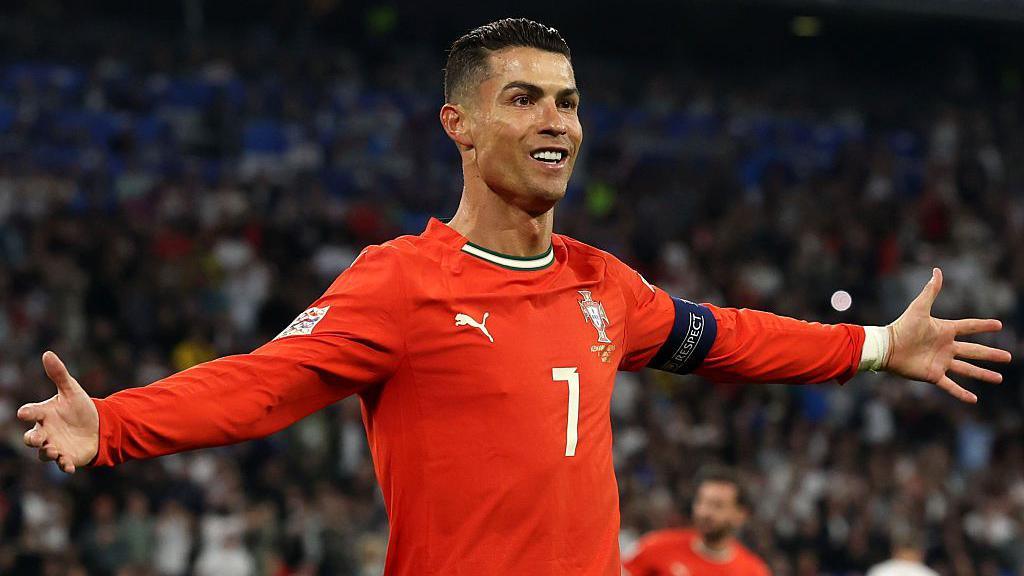Cristiano Ronaldo celebrates scoring for Portugal