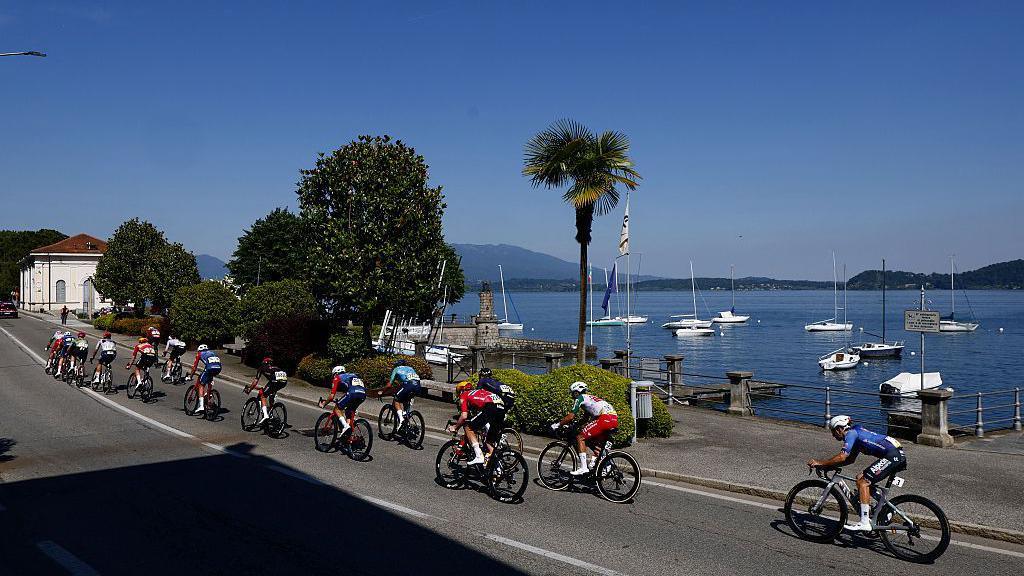 riders next to Lake Maggiore Giro d'Italia stage 13