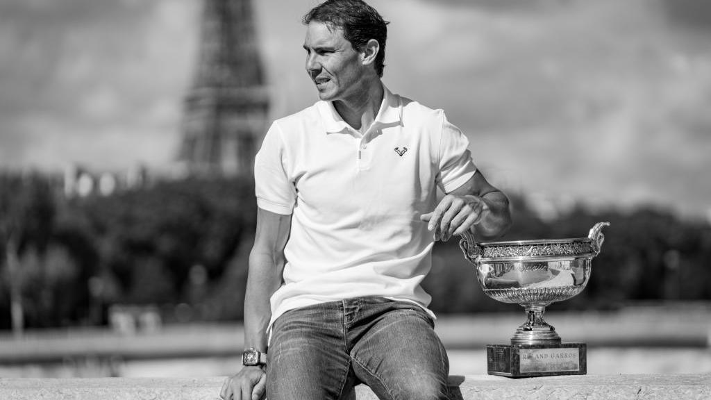 Rafael Nadal poses with the French Open trophy