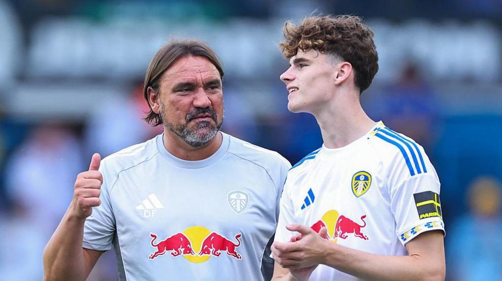 Daniel Farke and Harry Gray of Leeds United