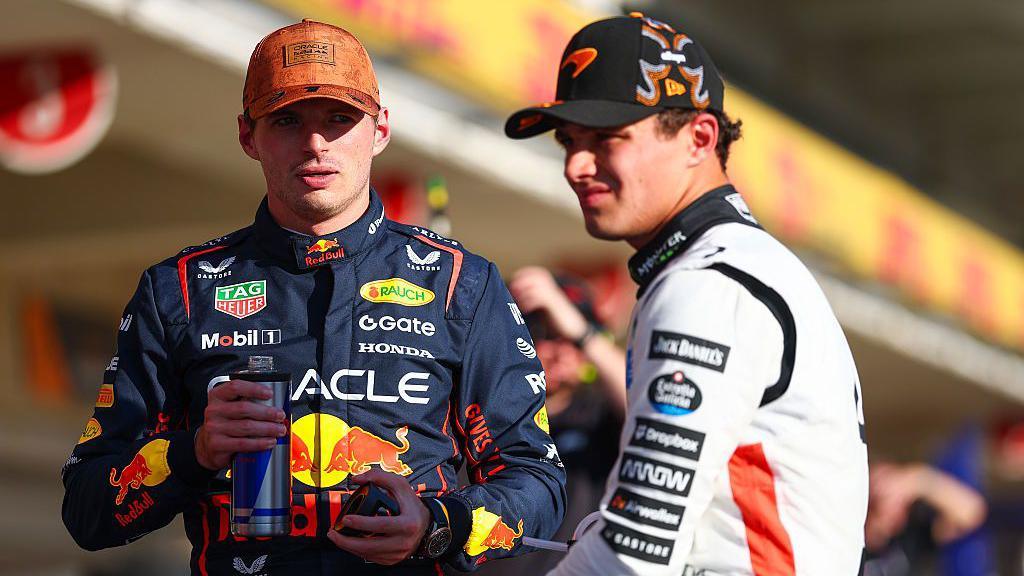 Red Bull's Max Verstappen and McLaren's Lando Norris pictured after qualifying for the United States Grand Prix