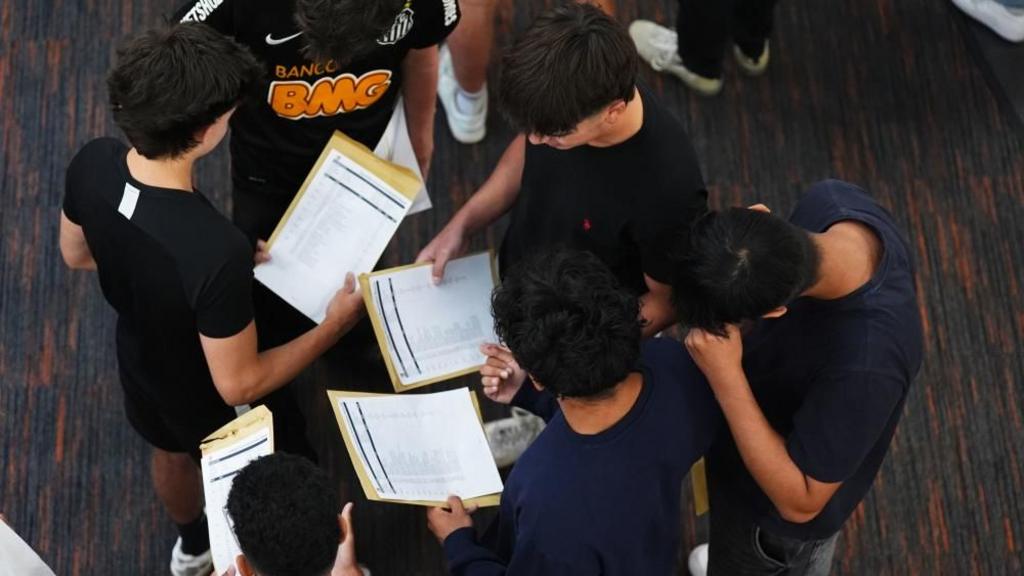 Pupils at Solihull School in Solihull receiving their GCSE results