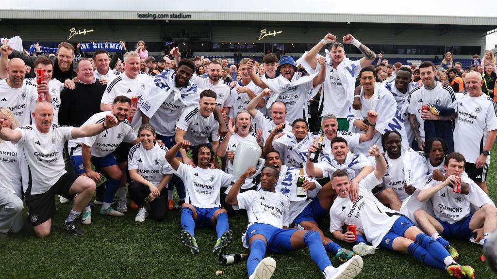 Macclesfield FC celebrate the Northern Premier League Premier Division title after beating Bamber Bridge