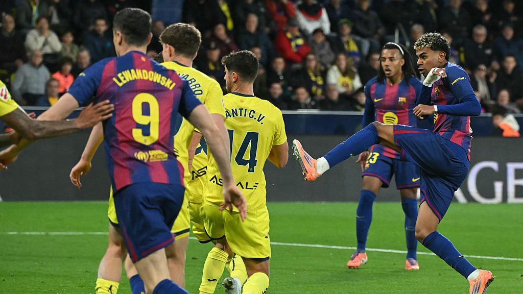 Lamine Yamal scores for Barcelona against Villarreal in La Liga