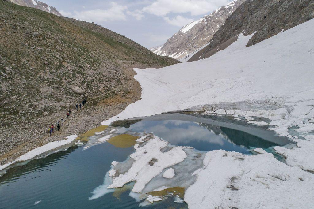 Glacial lakes formed by melting snow in the Mercan Valley in Turkey