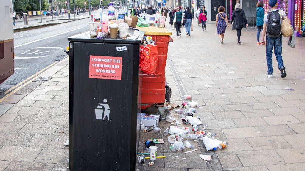 Litter around a bin in Edinburgh 