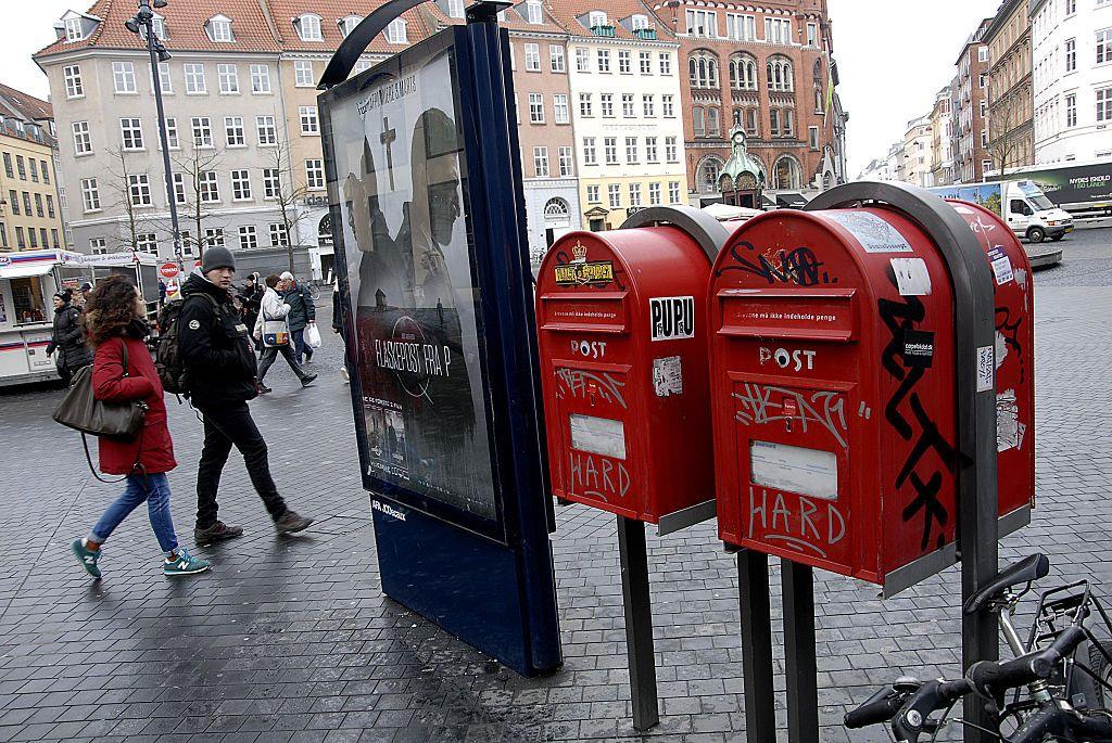 Two red post boxes in the centre of Copenhagen